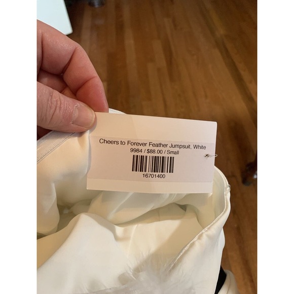 Boldly Blonde Cheers to Forever‎ Feather Jump suit Size Small NWT - Picture 5 of 7